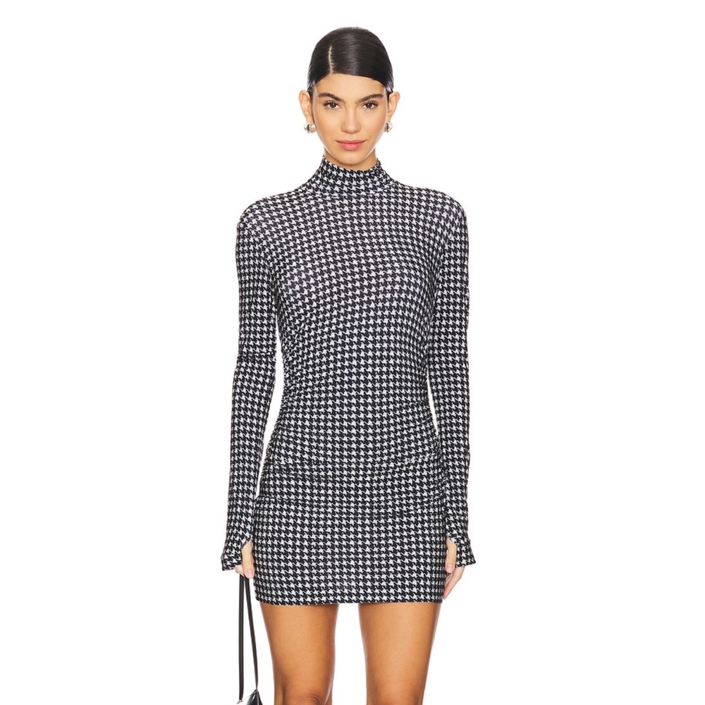 NORMA KAMALI turtleneck pickleball dress houndstooth